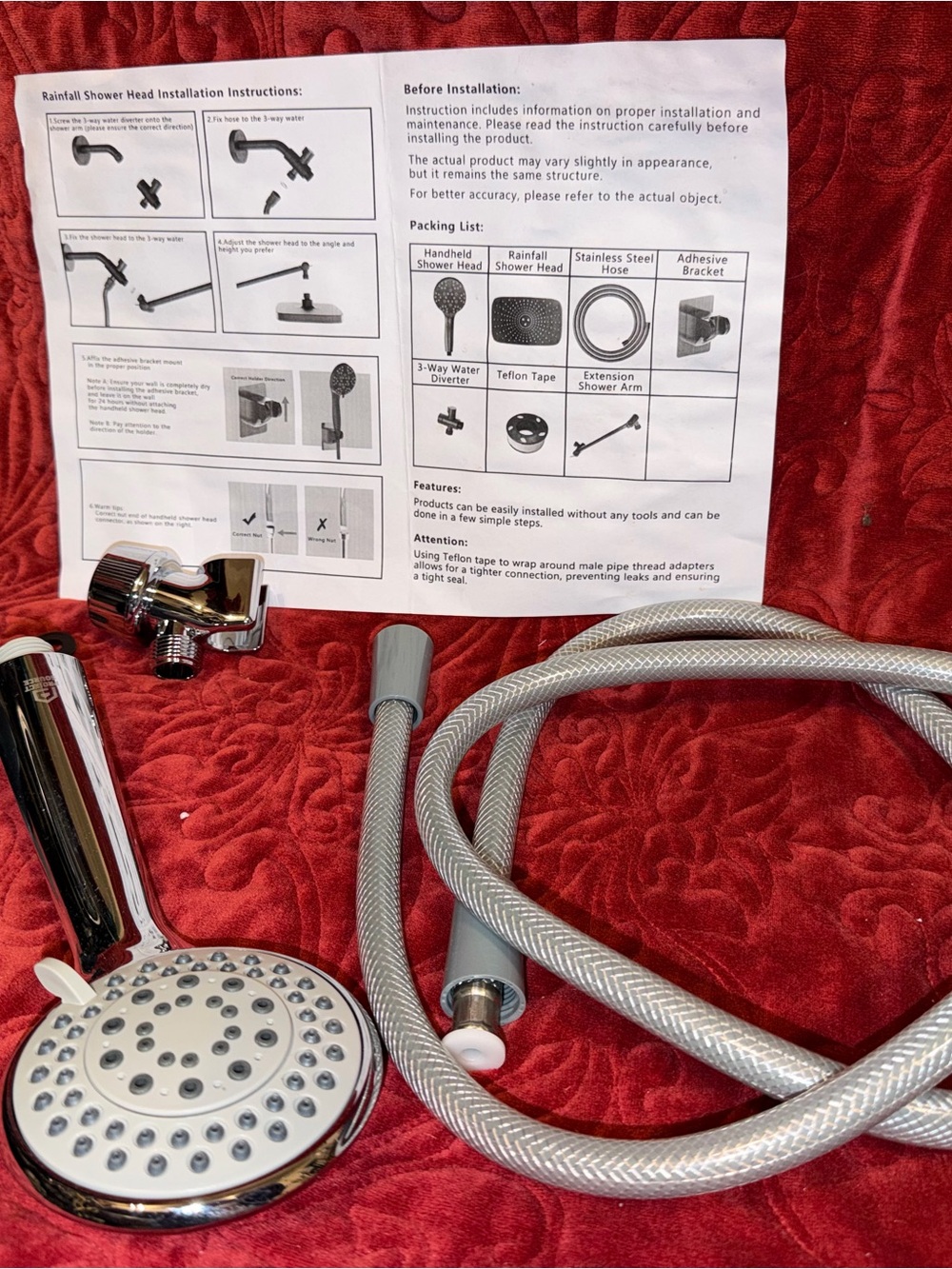 Chrome Rainfall Handheld Shower Head with Flexible Hose - Silver